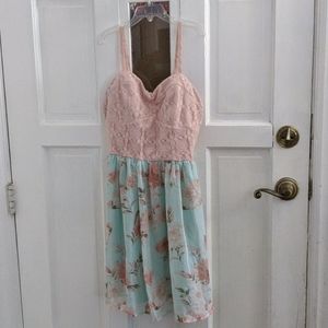 Crochet and Floral Print Mini Dress